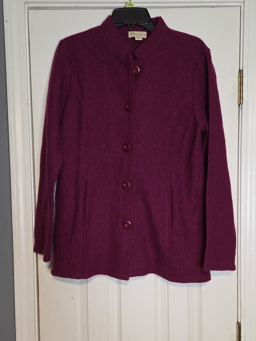 Appleseed's Women's Plum Button-Front Wool Blend Pea Coat